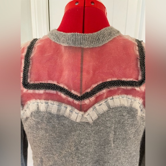 Anthropologie Gray Wool Cashmere Houndstooth Trimmed Cardigan - Picture 3 of 11